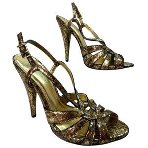 Gianni Binini Gold Metallic Snake Print Strappy  5" High Heel Shoes - Size 8.5 M
